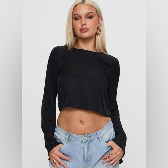 Princess Polly Rhydian Long Sleeve Tie Top Black - Picture 1 of 15